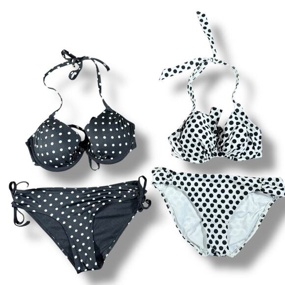 Lot of 2 Polka Dot Bikinis - Black H&M Sz 8 & White Unbranded - Great Condition - Picture 1 of 3